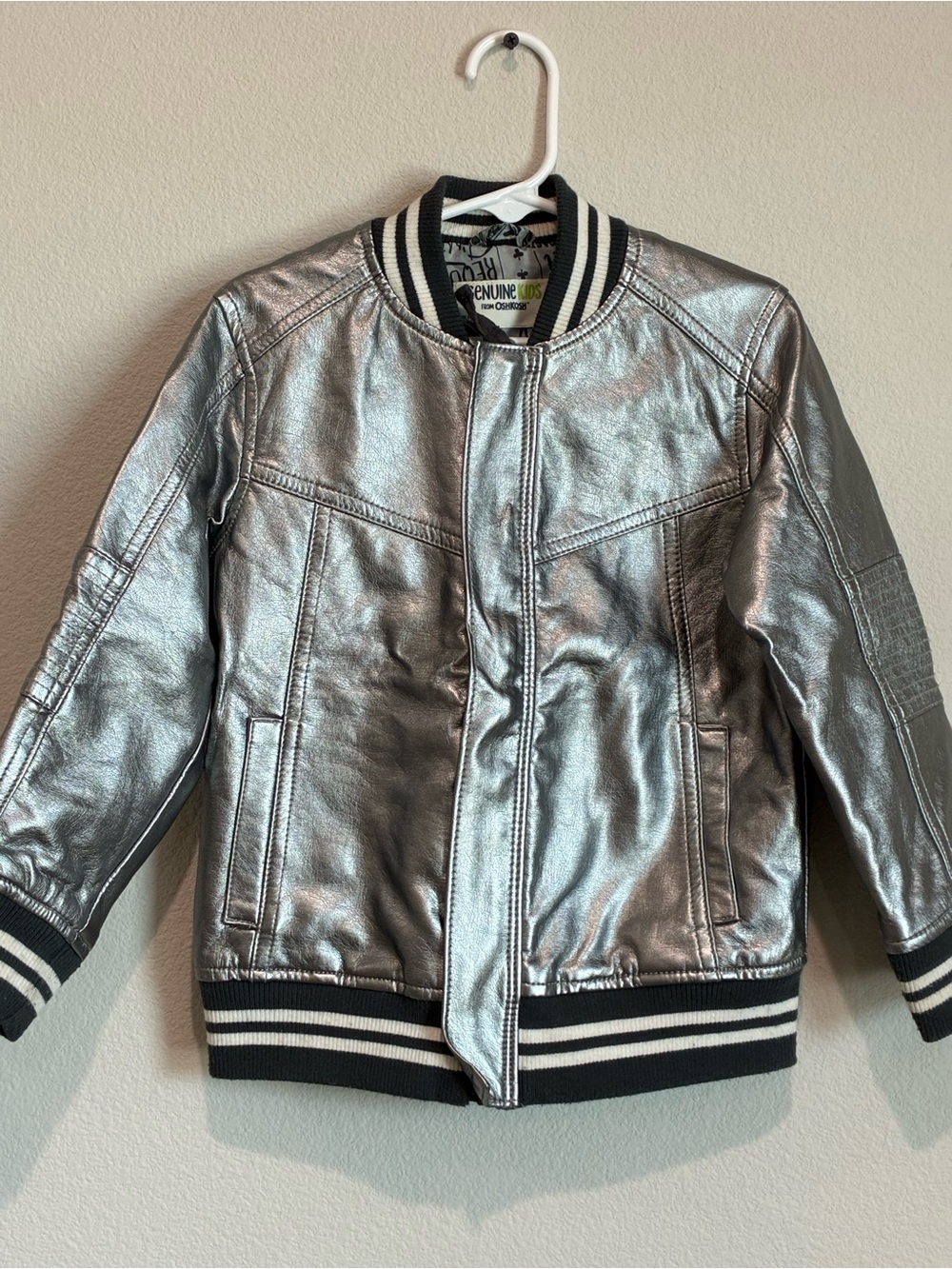 Genuine Kids Silver Metallic Bomber Jacket with Black & White Trim